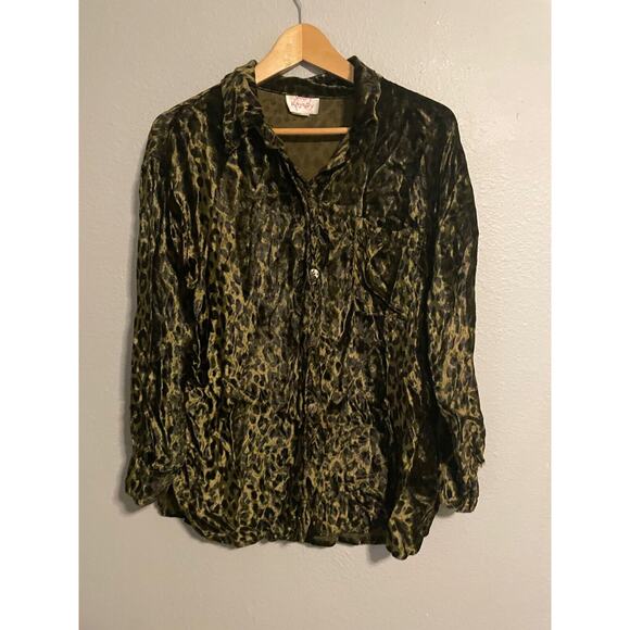 VTG Roody Kazoody Women Tunic One Size Green Animal Print Velvet Grunge 90s FLAW - Picture 1 of 10